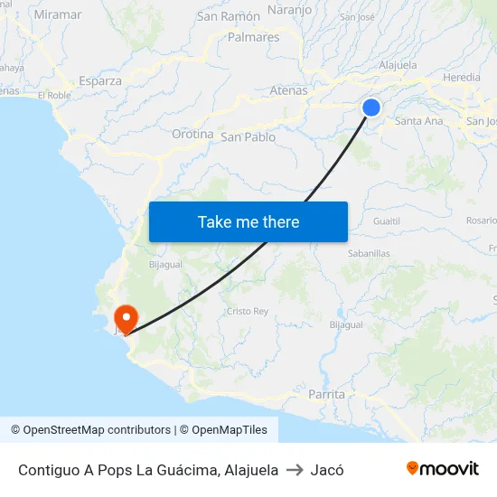 Contiguo A Pops La Guácima, Alajuela to Jacó map