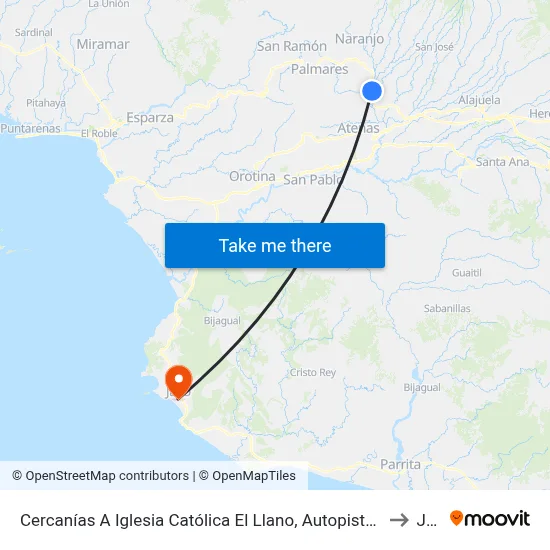Cercanías A Iglesia Católica El Llano, Autopista Bernardo Soto Naranjo to Jacó map