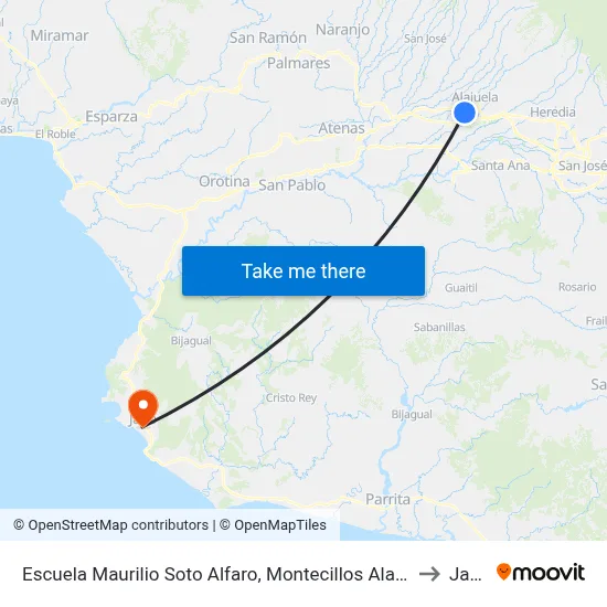Escuela Maurilio Soto Alfaro, Montecillos Alajuela to Jacó map