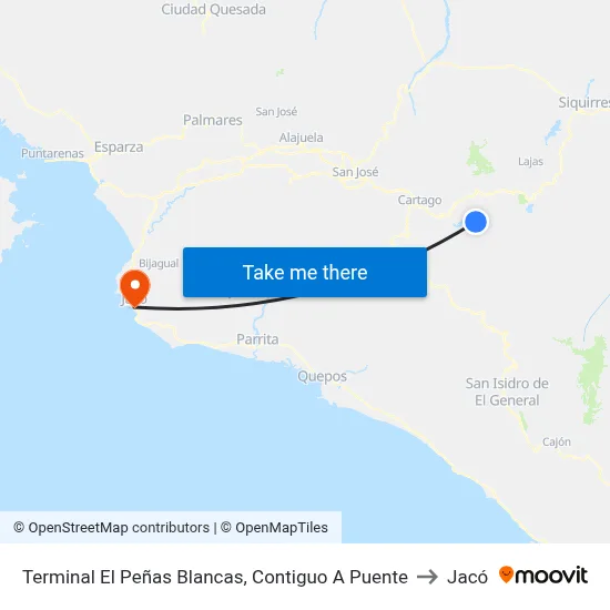 Terminal El Peñas Blancas, Contiguo A Puente to Jacó map