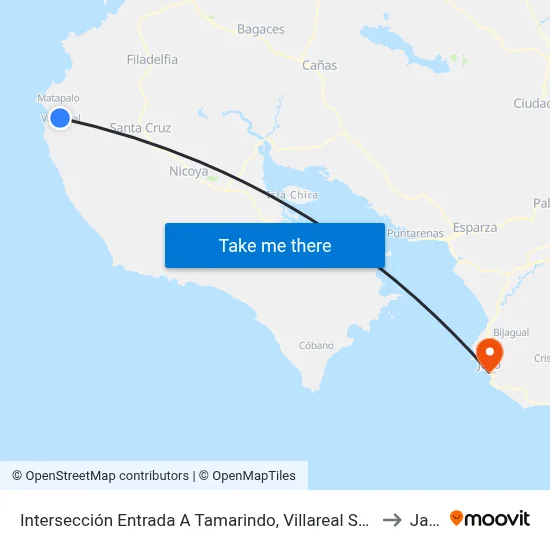 Intersección Entrada A Tamarindo, Villareal Santa Cruz to Jacó map