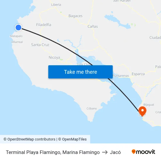 Terminal Playa Flamingo, Marina Flamingo to Jacó map