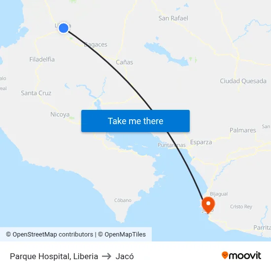 Parque Hospital, Liberia to Jacó map