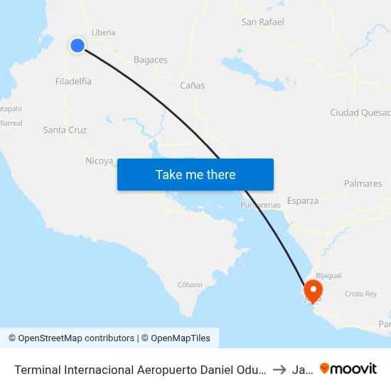 Terminal Internacional Aeropuerto Daniel Oduber, Liberia to Jacó map
