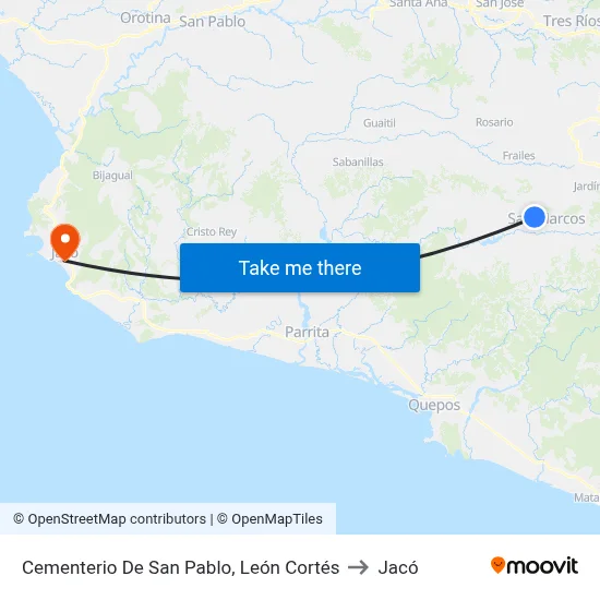 Cementerio De San Pablo, León Cortés to Jacó map