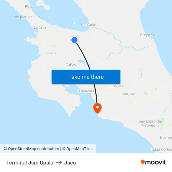 Terminal Jsm Upala to Jacó map