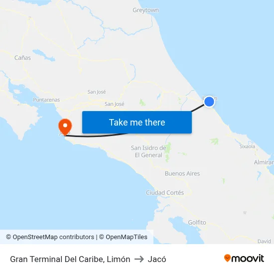 Gran Terminal Del Caribe, Limón to Jacó map