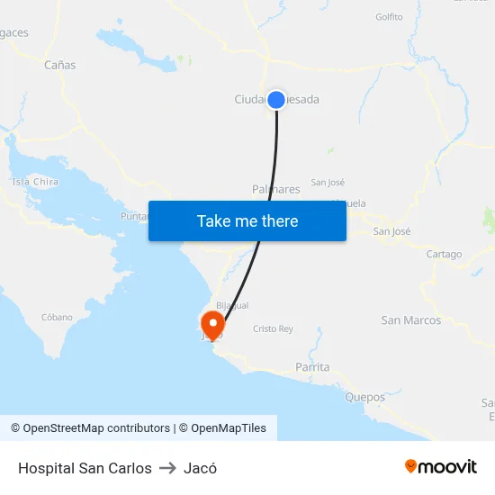 Hospital San Carlos to Jacó map