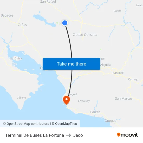 Terminal De Buses La Fortuna to Jacó map