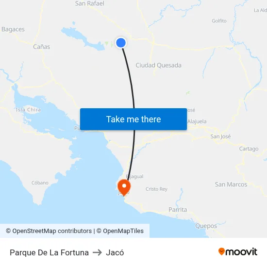 Parque De La Fortuna to Jacó map