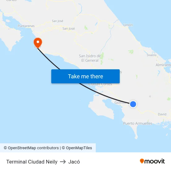 Terminal Ciudad Neily to Jacó map