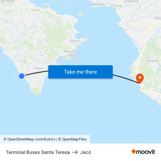 Terminal Buses Santa Teresa to Jacó map