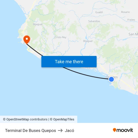 Terminal De Buses Quepos to Jacó map