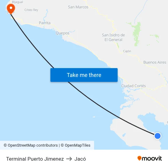 Terminal Puerto Jimenez to Jacó map