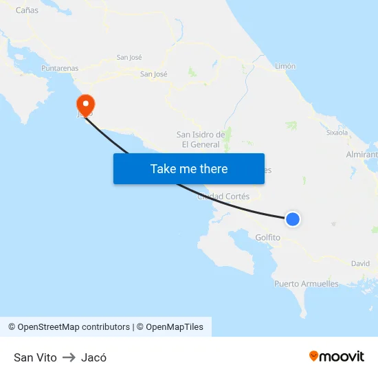 San Vito to Jacó map