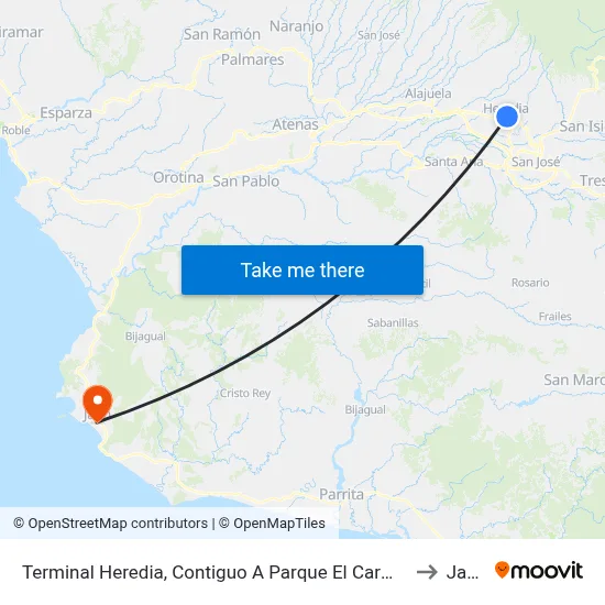 Terminal Heredia, Contiguo A Parque El Carmén to Jacó map