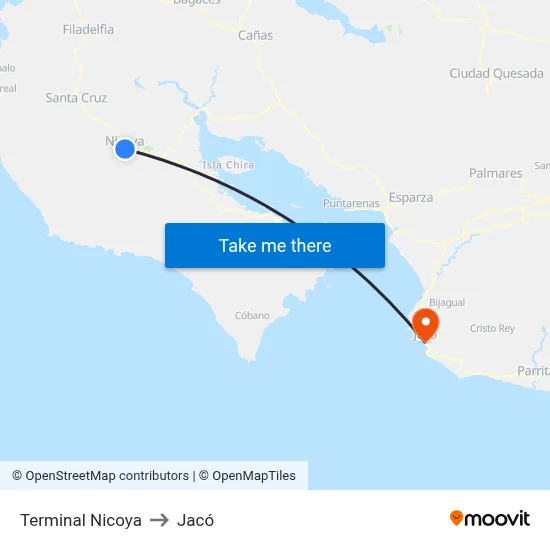 Terminal Nicoya to Jacó map