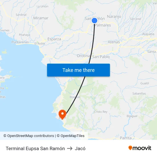 Terminal Eupsa San Ramón to Jacó map