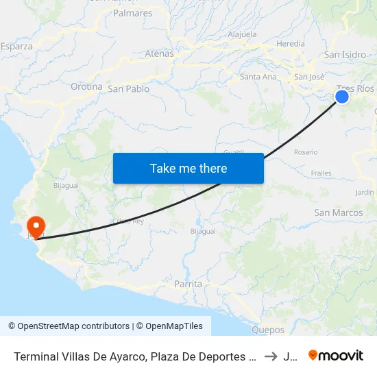 Terminal Villas De Ayarco, Plaza De Deportes Villas De Ayarco to Jacó map