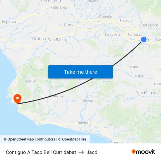 Contiguo A Taco Bell Curridabat to Jacó map