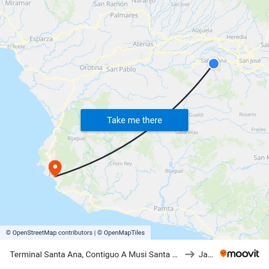 Terminal Santa Ana, Contiguo A Musi Santa Ana to Jacó map