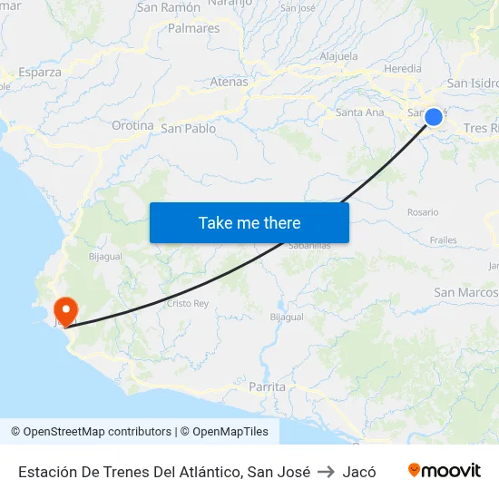Estación De Trenes Del Atlántico, San José to Jacó map