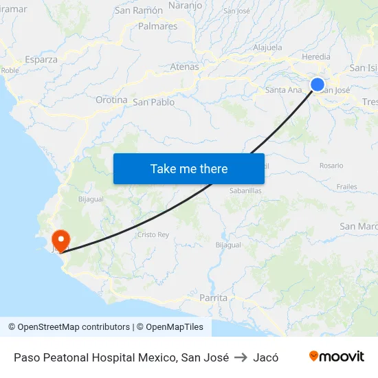 Paso Peatonal Hospital Mexico, San José to Jacó map