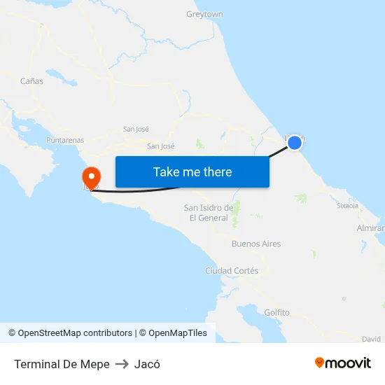 Terminal De Mepe to Jacó map