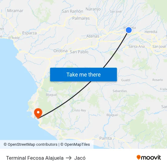 Terminal Fecosa Alajuela to Jacó map