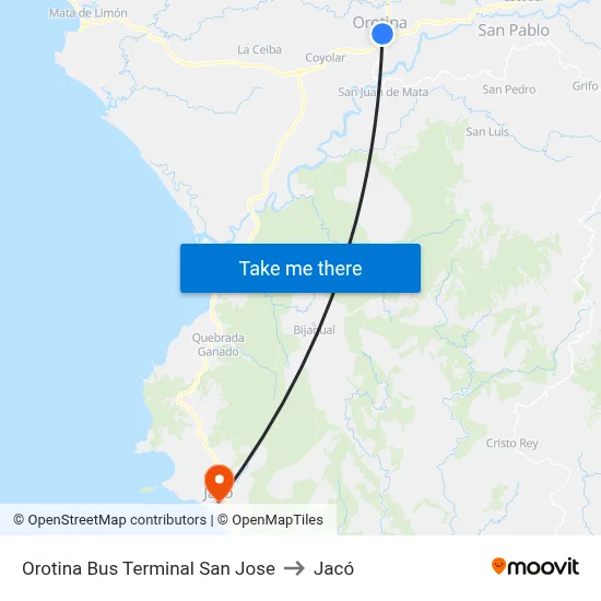Orotina Bus Terminal San Jose to Jacó map