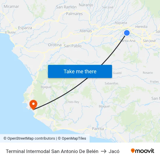 Terminal Intermodal San Antonio De Belén to Jacó map