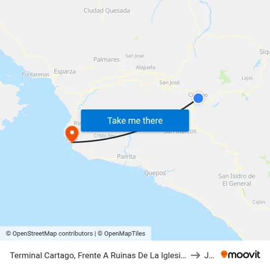 Terminal Cartago, Frente A Ruinas De La Iglesia De Santiago Apóstol to Jacó map