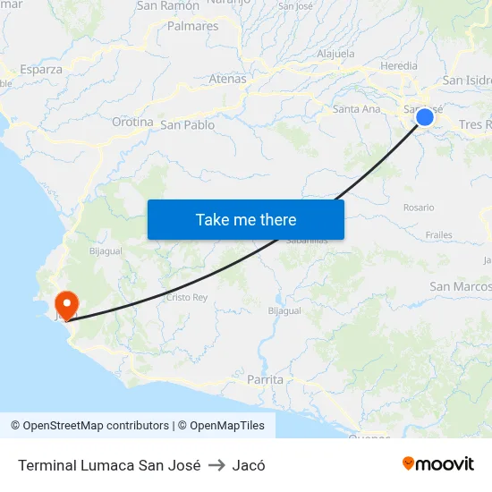 Terminal Lumaca San José to Jacó map
