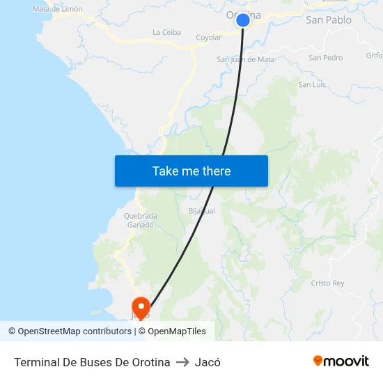 Terminal De Buses De Orotina to Jacó map