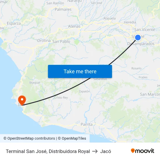 Terminal San José, Distribuidora Royal to Jacó map
