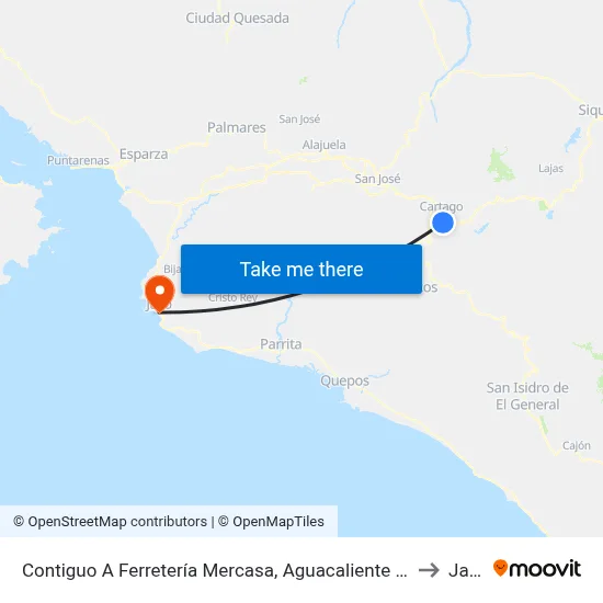 Contiguo A Ferretería Mercasa, Aguacaliente Cartago to Jacó map