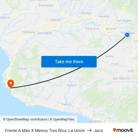 Frente A Más X Menos Tres Ríos, La Unión to Jacó map