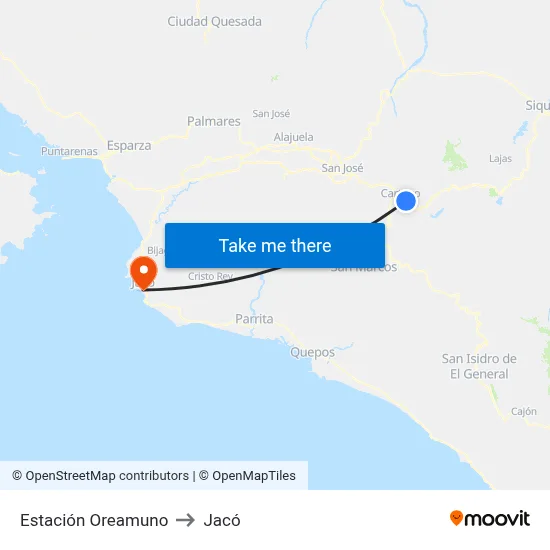 Estación Oreamuno to Jacó map