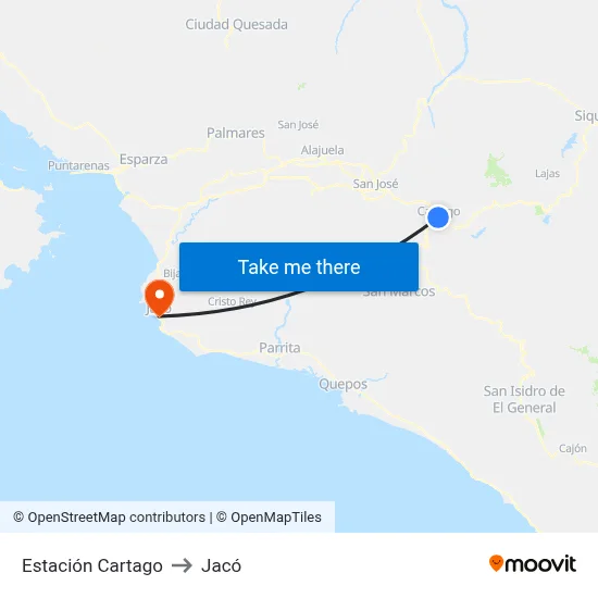 Estación Cartago to Jacó map