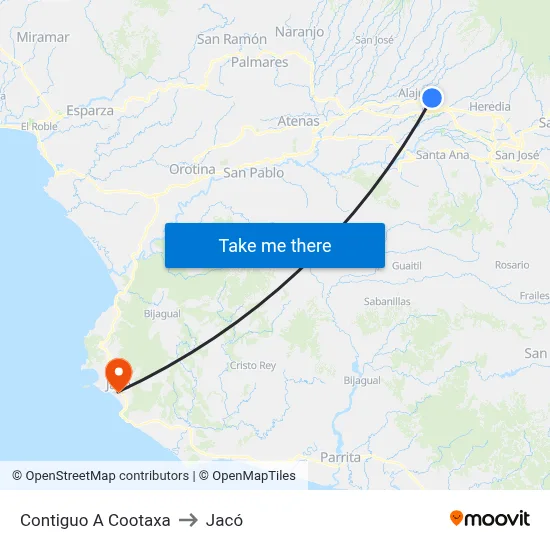 Contiguo A Cootaxa to Jacó map