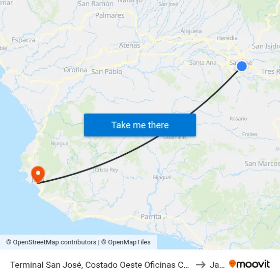 Terminal San José, Costado Oeste Oficinas Centrales Ccss to Jacó map