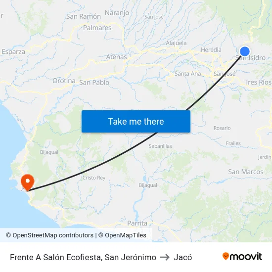 Frente A Salón Ecofiesta, San Jerónimo to Jacó map