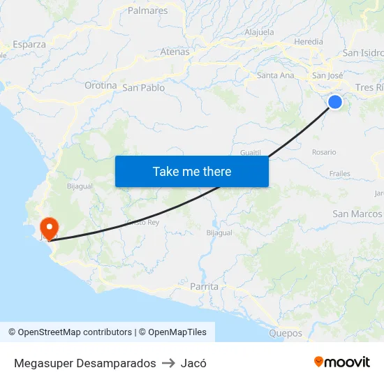 Megasuper Desamparados to Jacó map