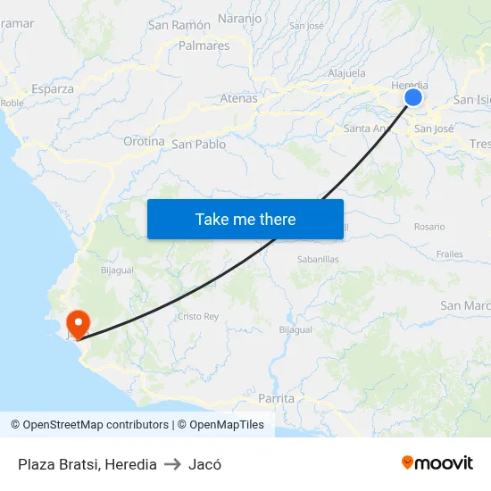 Plaza Bratsi, Heredia to Jacó map