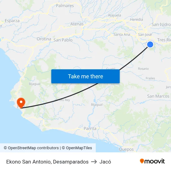 Ekono San Antonio, Desamparados to Jacó map