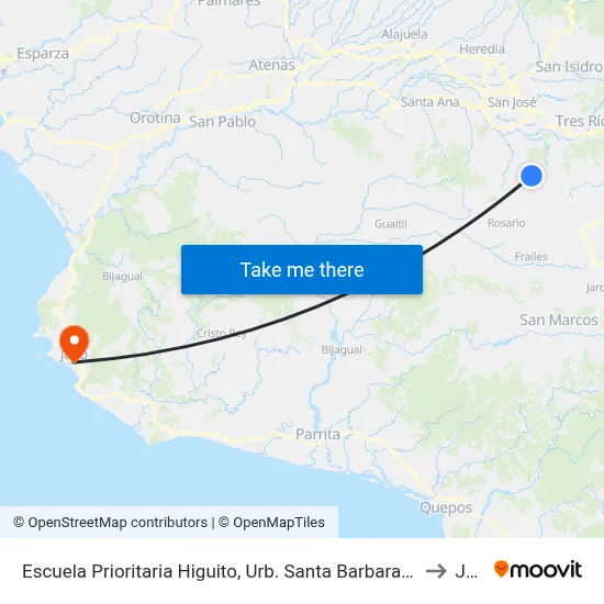 Escuela Prioritaria Higuito, Urb. Santa Barbara De Desamparados to Jacó map