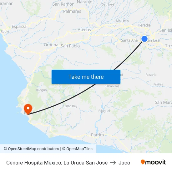 Cenare Hospita México, La Uruca San José to Jacó map
