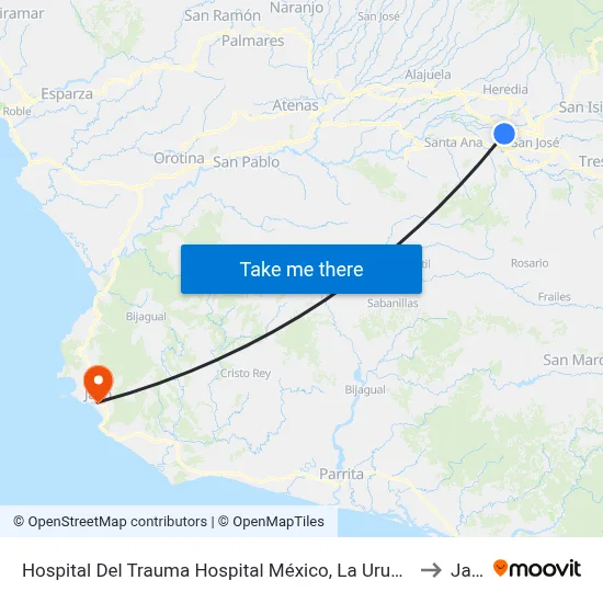 Hospital Del Trauma Hospital México, La Uruca San José to Jacó map