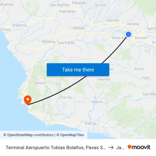 Terminal Aeropuerto Tobias Bolaños, Pavas San José to Jacó map