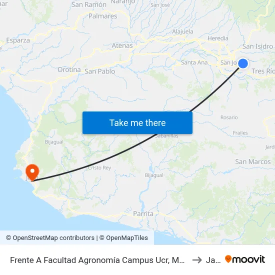 Frente A Facultad Agronomía Campus Ucr, Montes De Oca to Jacó map